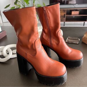 Z_Code_Z Orange Platform Boots with Chunky Heel - Size 7